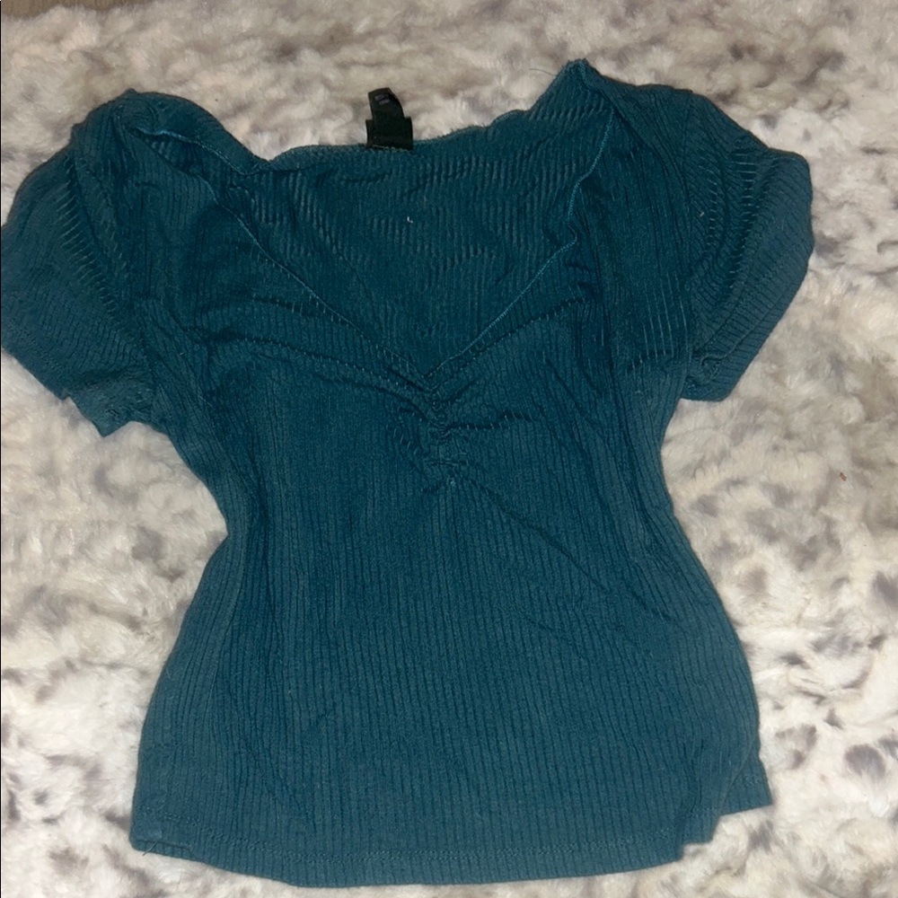 Wild Fable Green Fitted Ruched Blouse